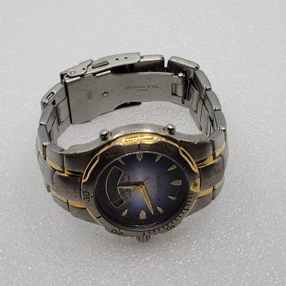 Armitron ANA DIGI Gold Silver Two Tone Alarm Blue Fume Chronograph Bezel Watch - Picture 7 of 7